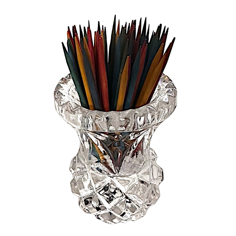 ARTMARK Vintage Lead Crystal Toothpick Holder 2 1/4” Bud Vase Sawtooth Trim